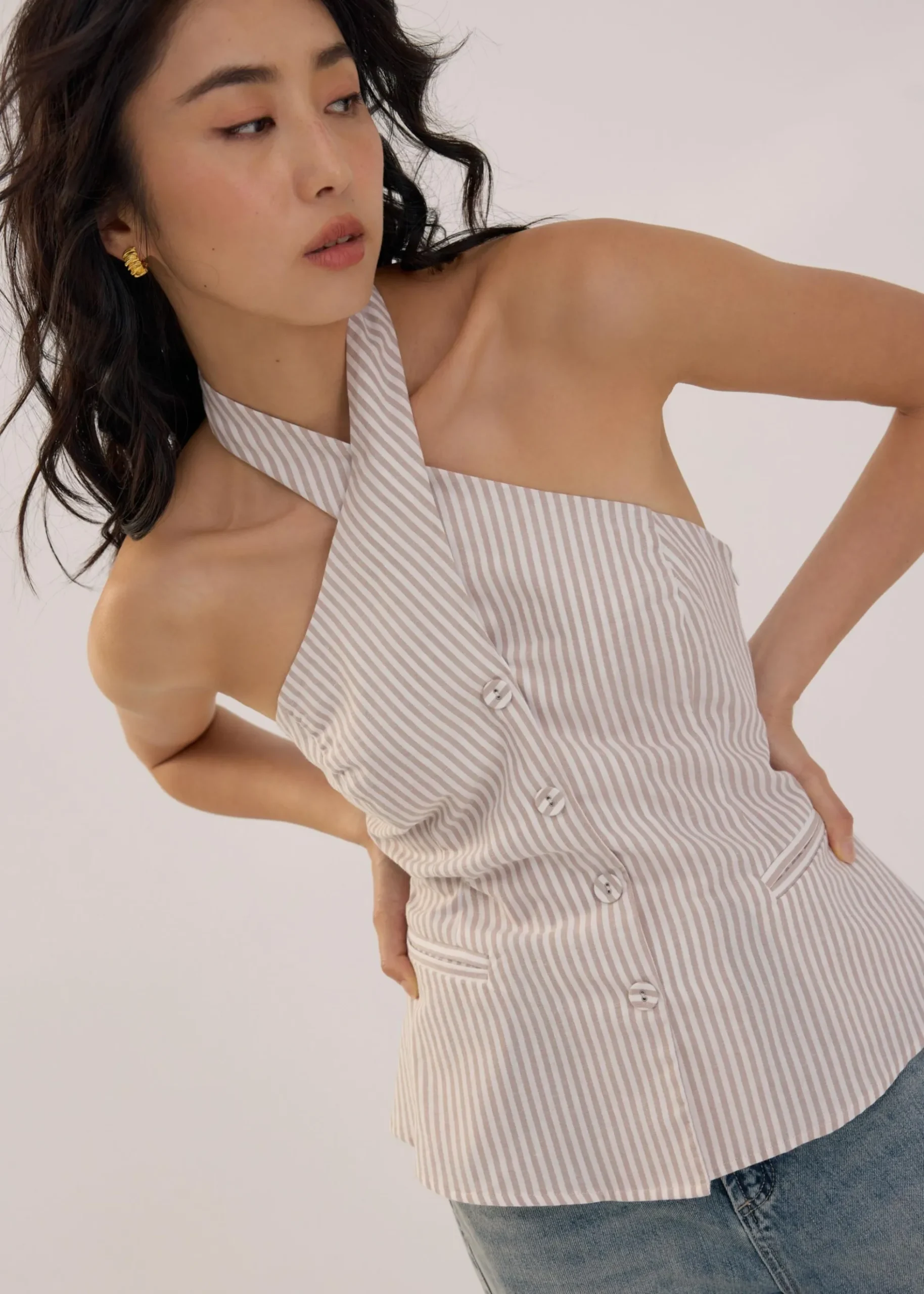 Striped Linen Halter Top