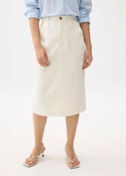 Striped Linen High Waist Column Midi Skirt