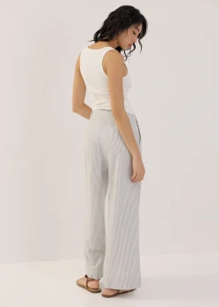 Striped Linen Wide Leg Pants in White