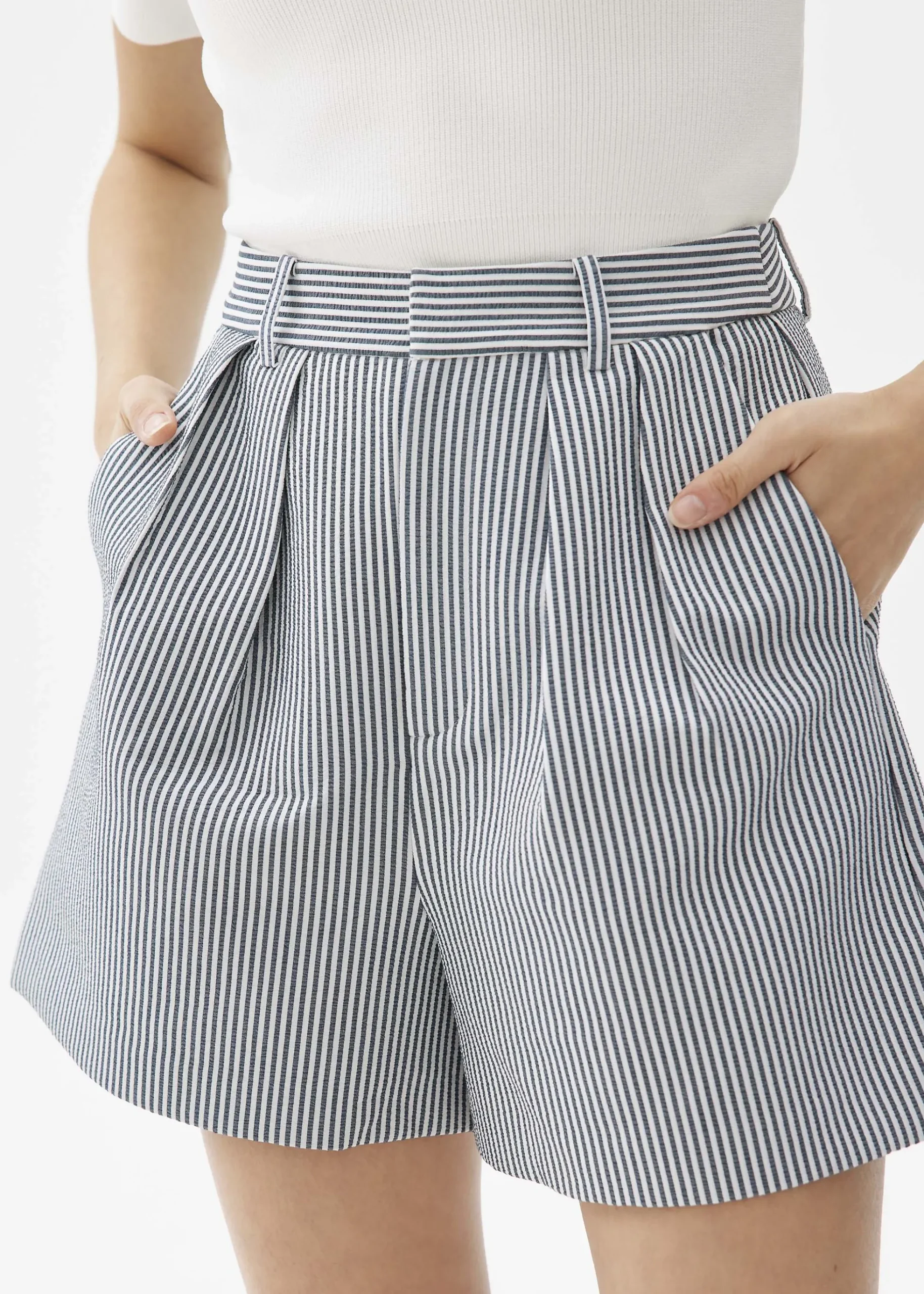 Striped Pleated A-line Shorts