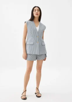 Striped Pleated A-line Shorts