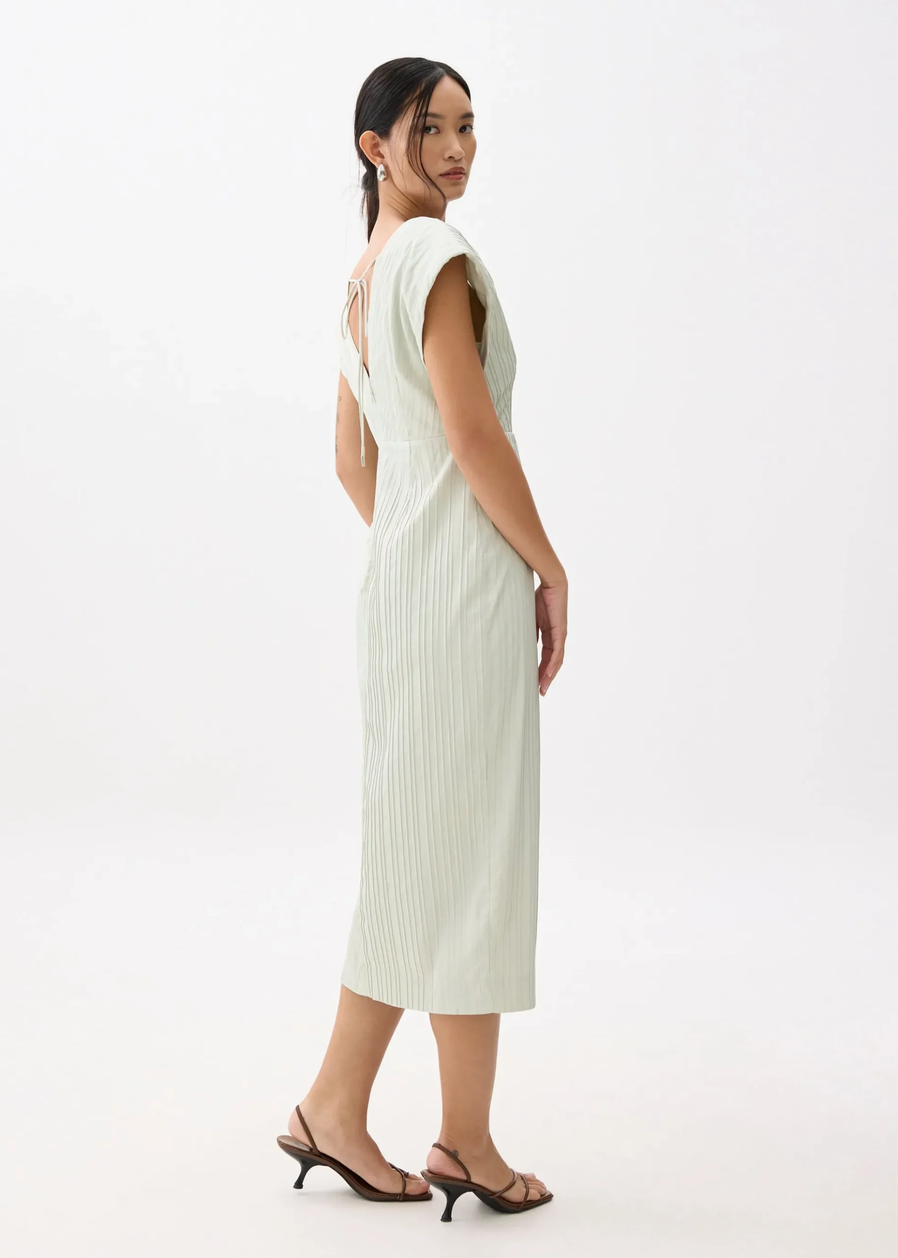 Striped V-neck Column Midaxi Dress
