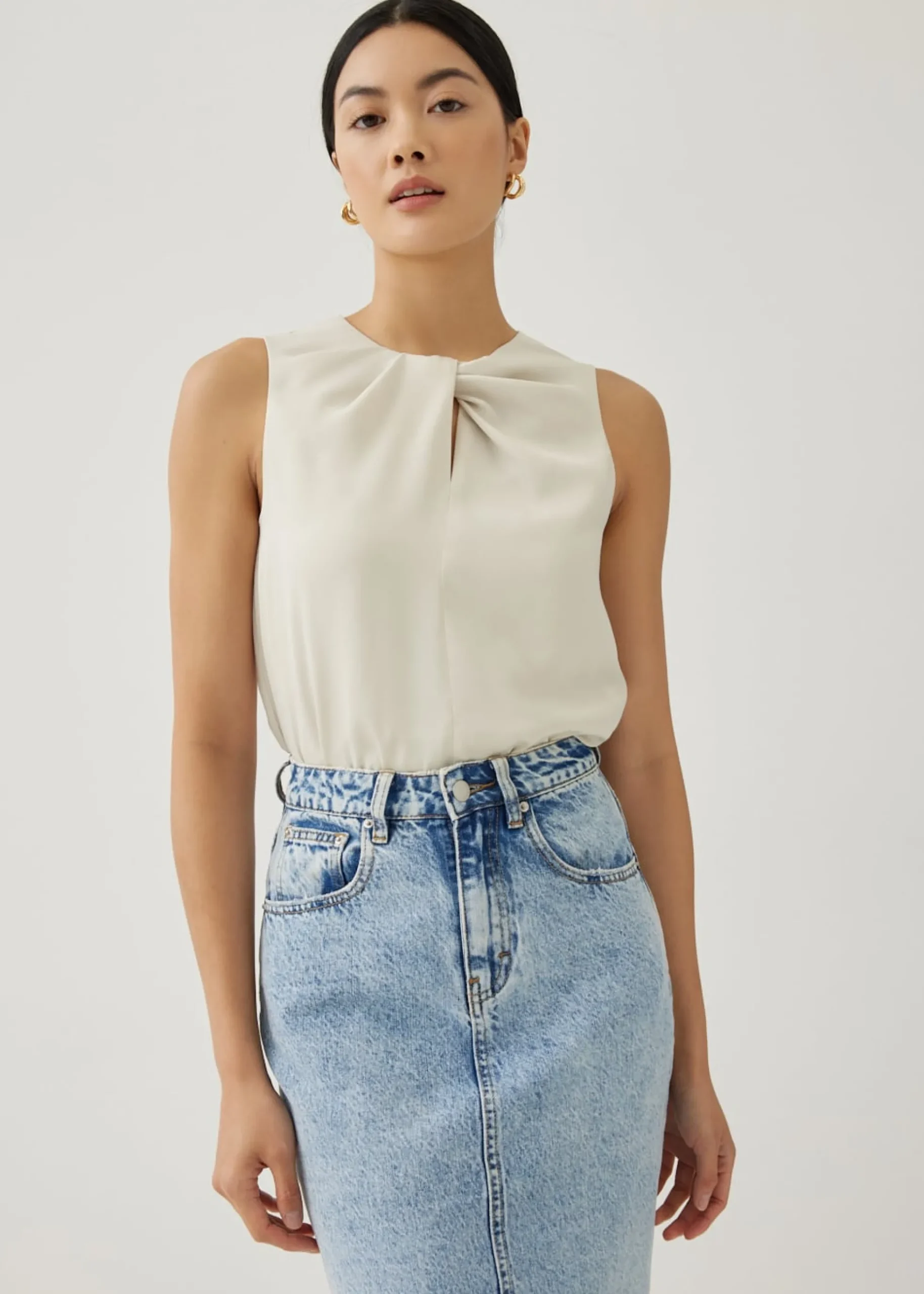 Tahli Satin Front Twist Shell Top