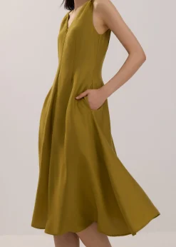 Tencel V-neck Fit & Flare Midi Dress