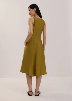 Tencel V-neck Fit & Flare Midi Dress