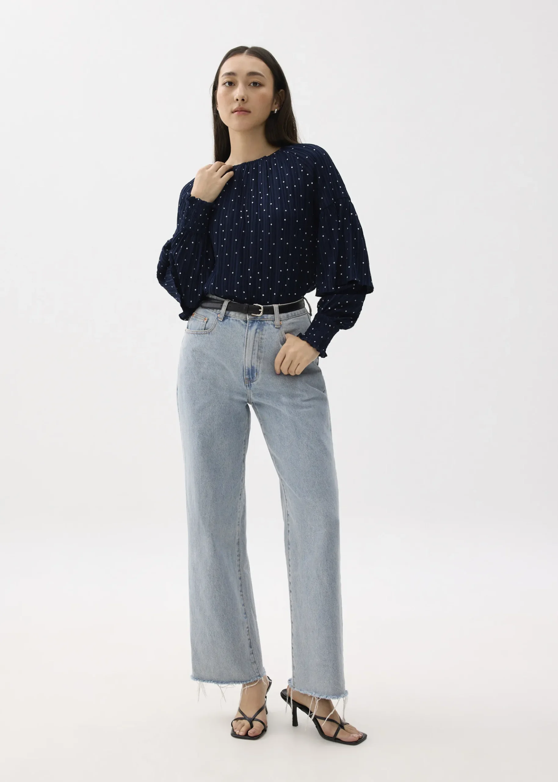 Textured Polka Dot Long Sleeve Top