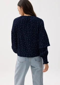 Textured Polka Dot Long Sleeve Top