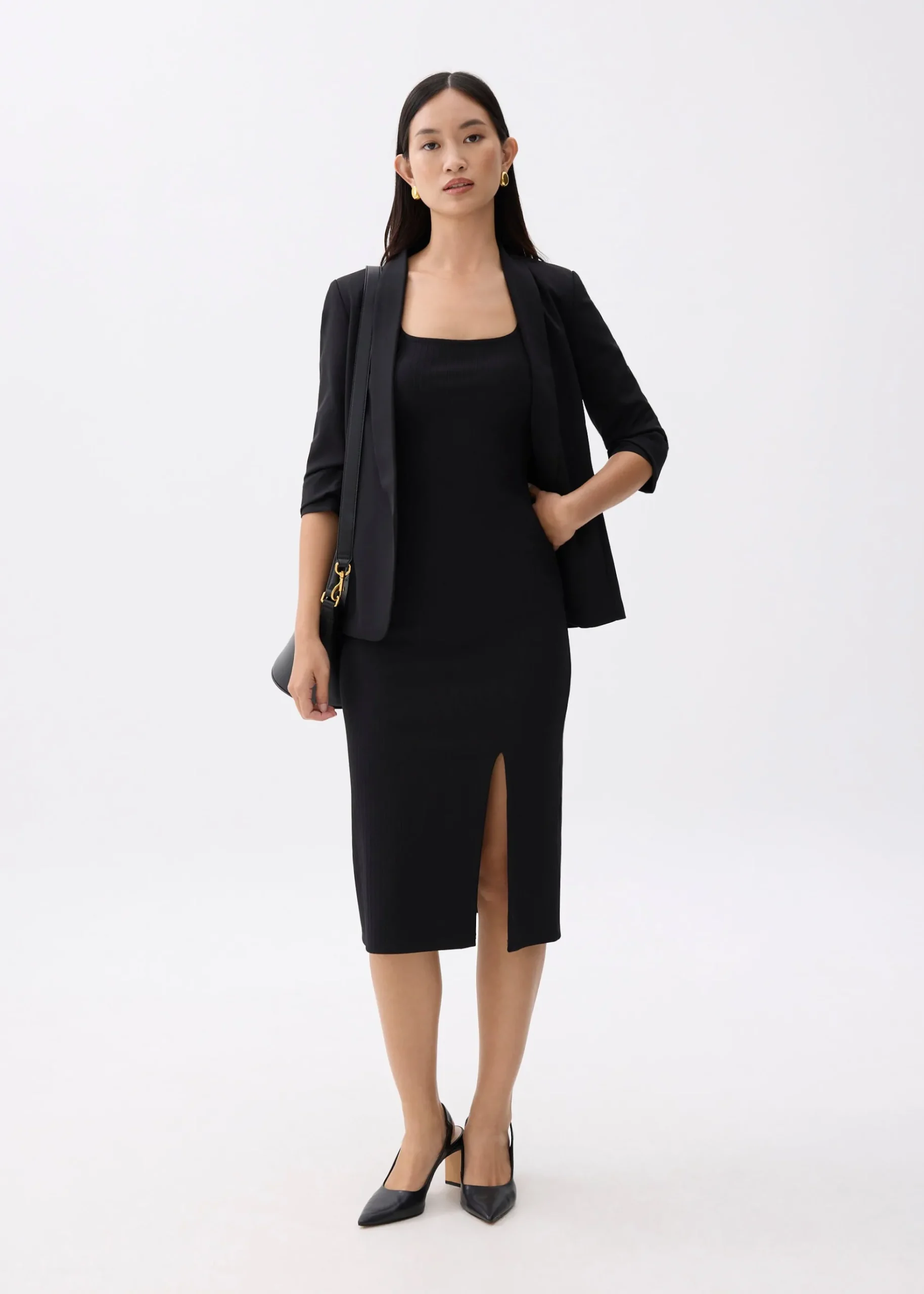 Textured Square Neck Bodycon Dress