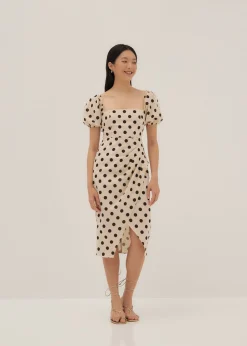 Thylane Polka Dot Puff Sleeve Midi Dress