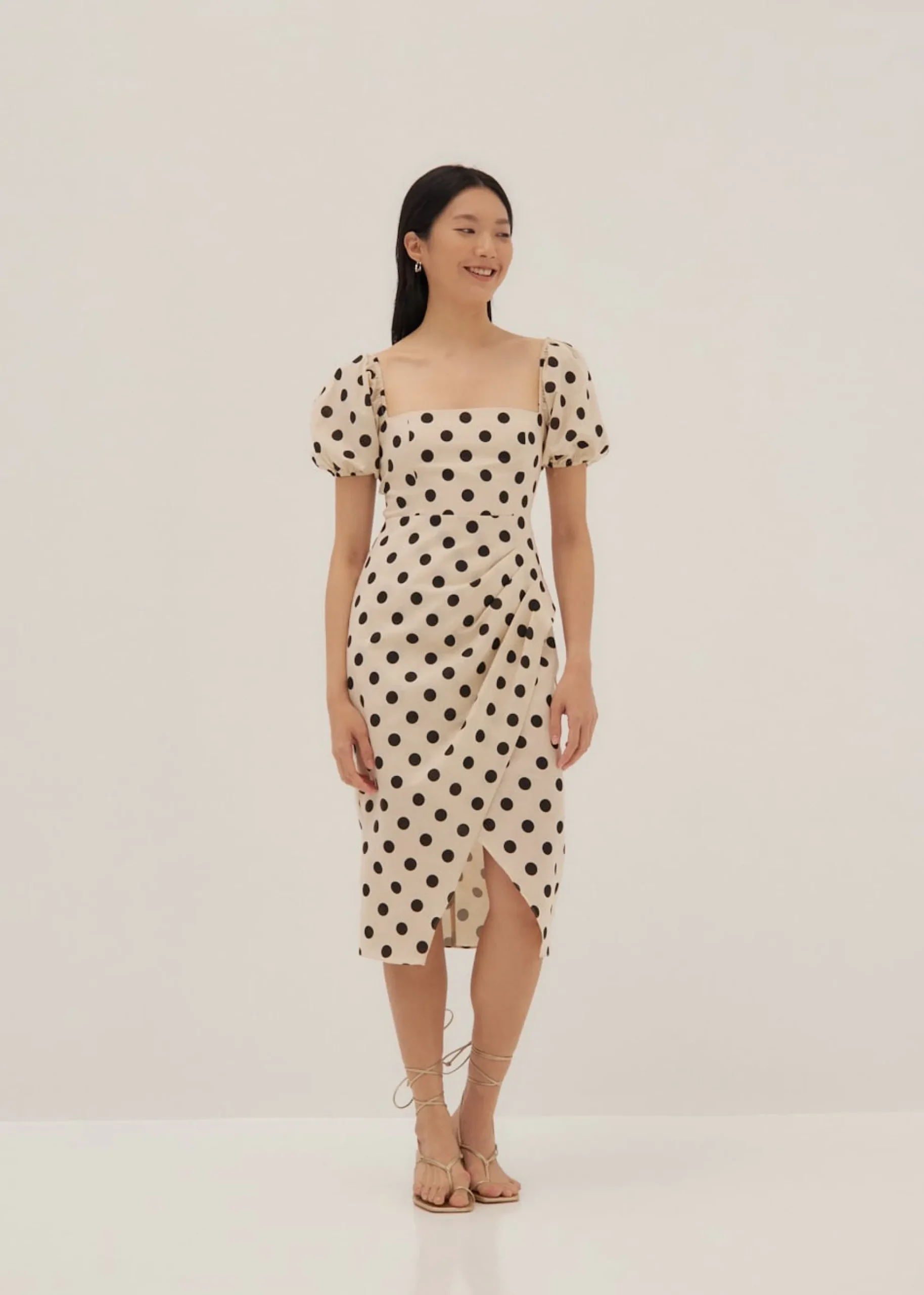 Thylane Polka Dot Puff Sleeve Midi Dress