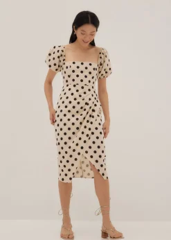 Thylane Polka Dot Puff Sleeve Midi Dress