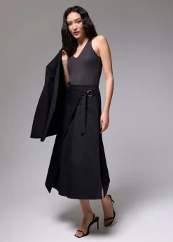 Tie Front Wrap Midi Skirt