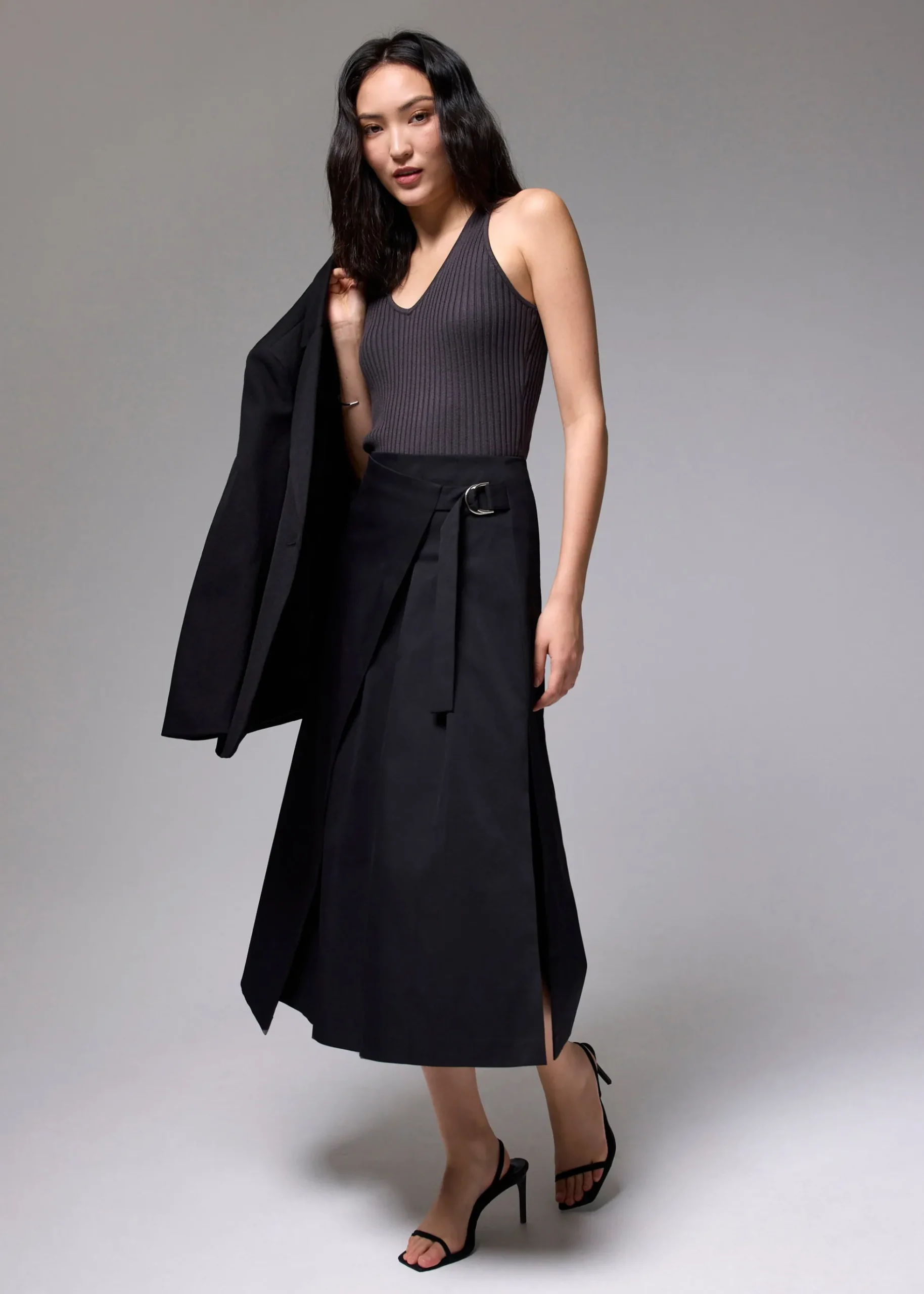 Tie Front Wrap Midi Skirt