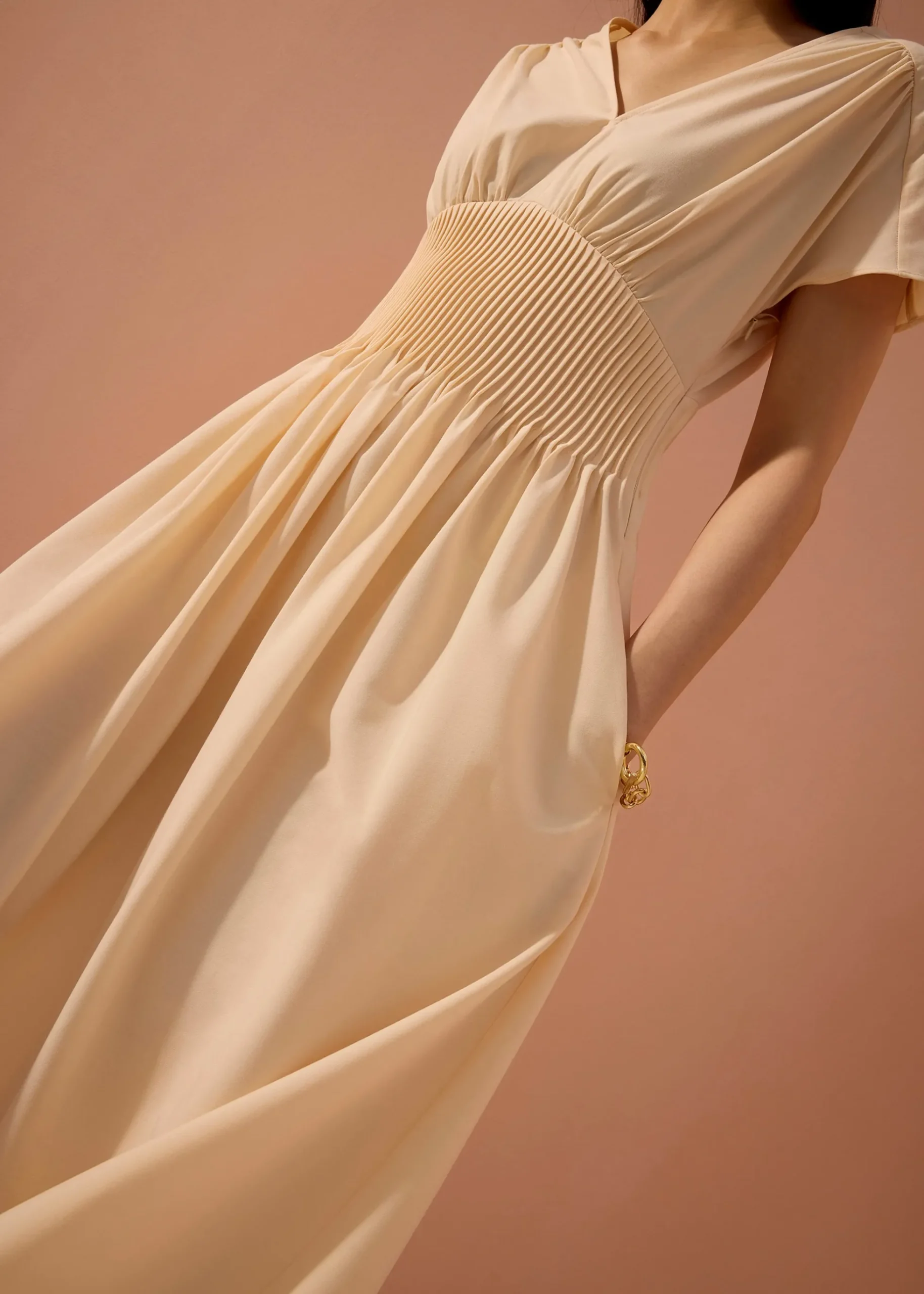 Trinh Pintuck Plunge Fit & Flare Midaxi Dress