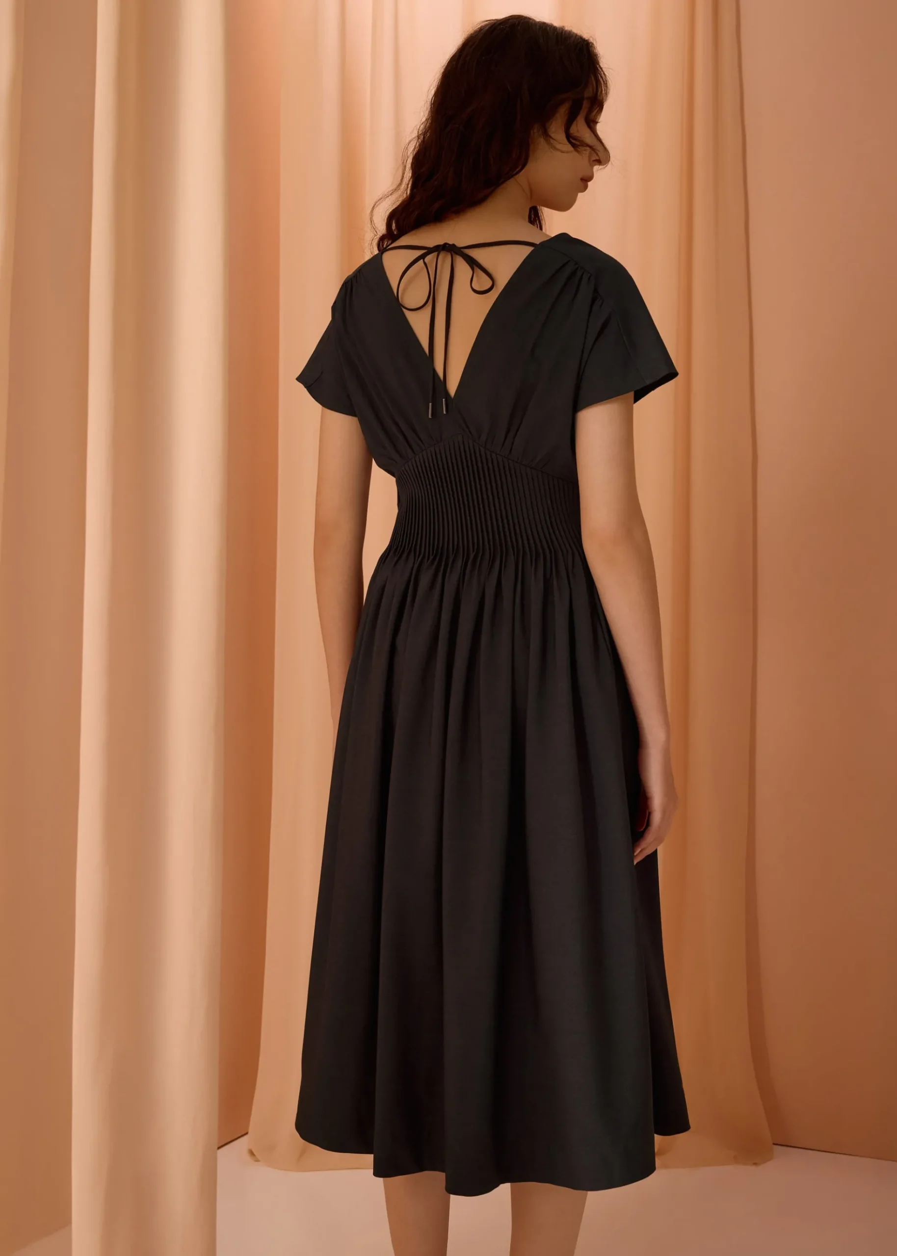 Trinh Pintuck Plunge Fit & Flare Midaxi Dress