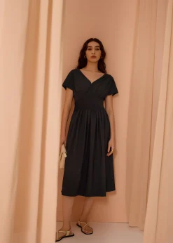 Trinh Pintuck Plunge Fit & Flare Midaxi Dress
