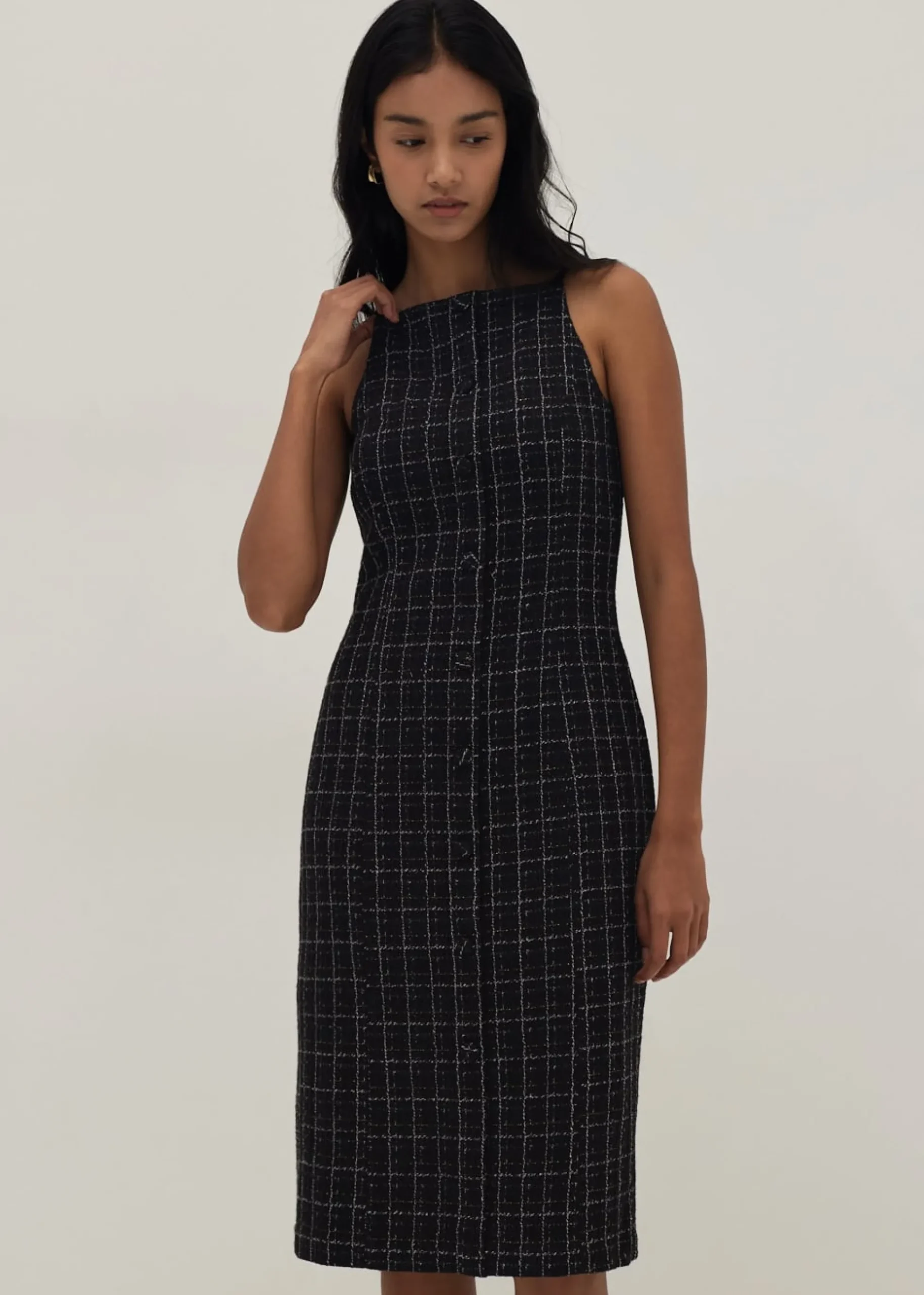 Trinity Tweed Halter Column Dress