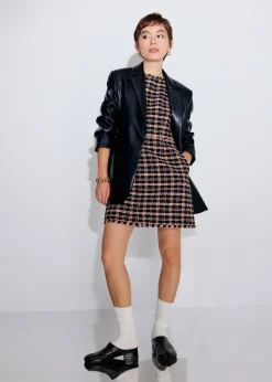 Tweed Boat Neck A-Line Mini Dress