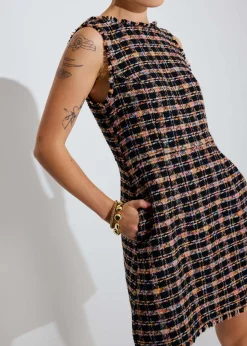 Tweed Boat Neck A-Line Mini Dress