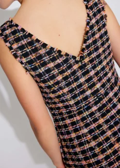 Tweed Boat Neck A-Line Mini Dress