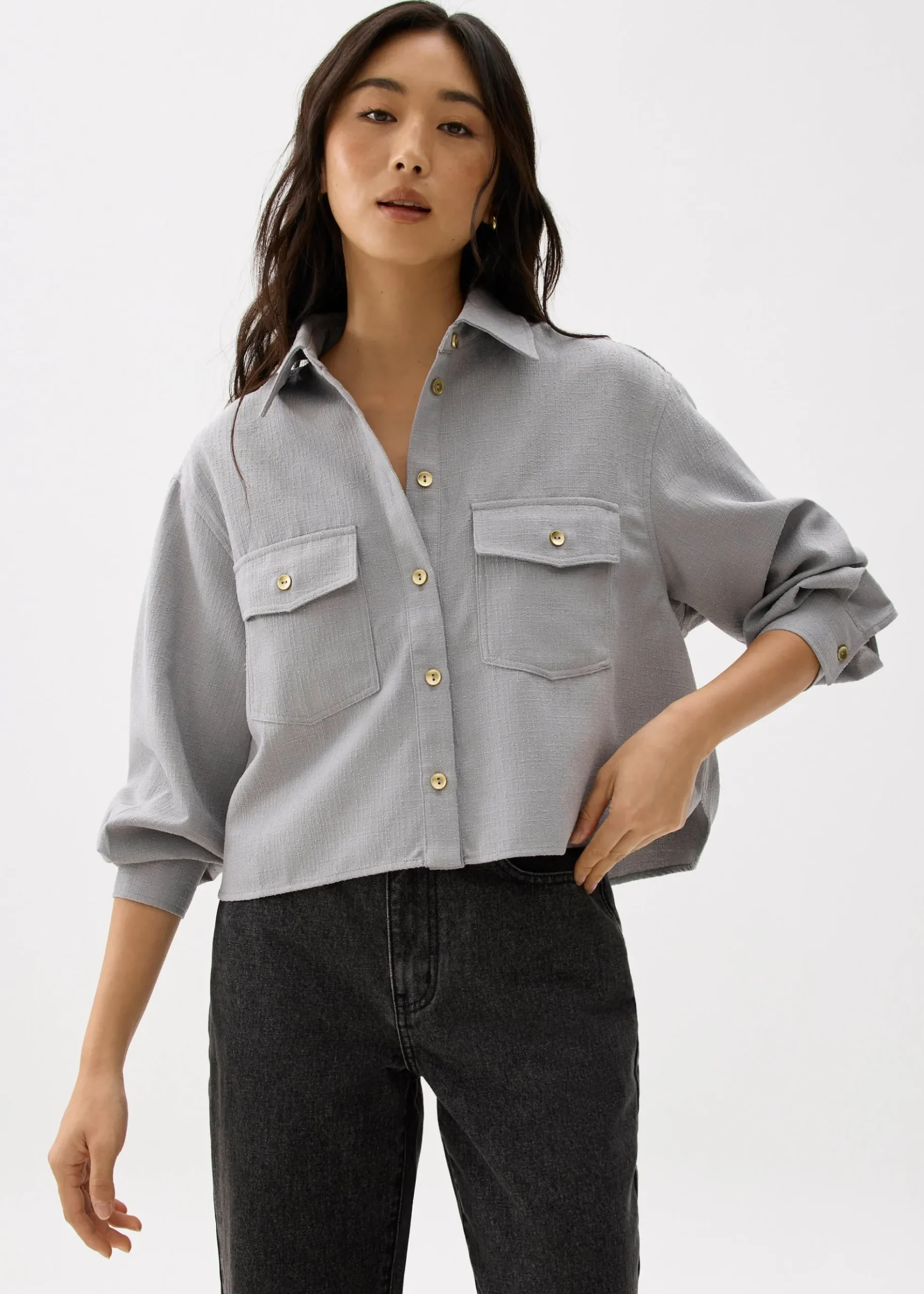 Tweed Boxy Crop Shirt