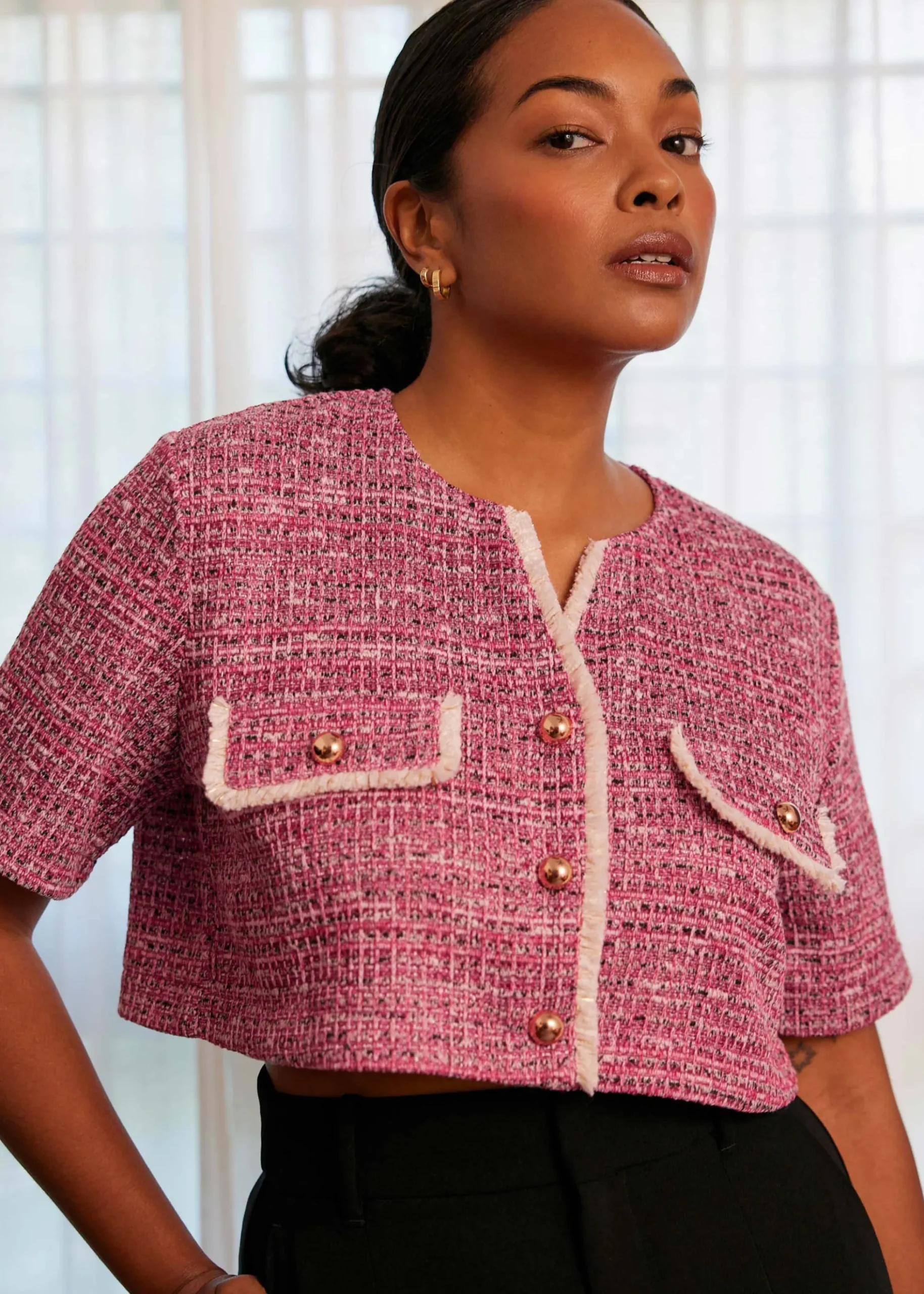 Tweed Boxy Cropped Top