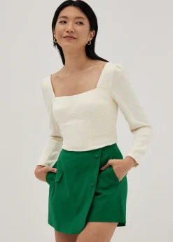Tweed Bustier Long Sleeve Top