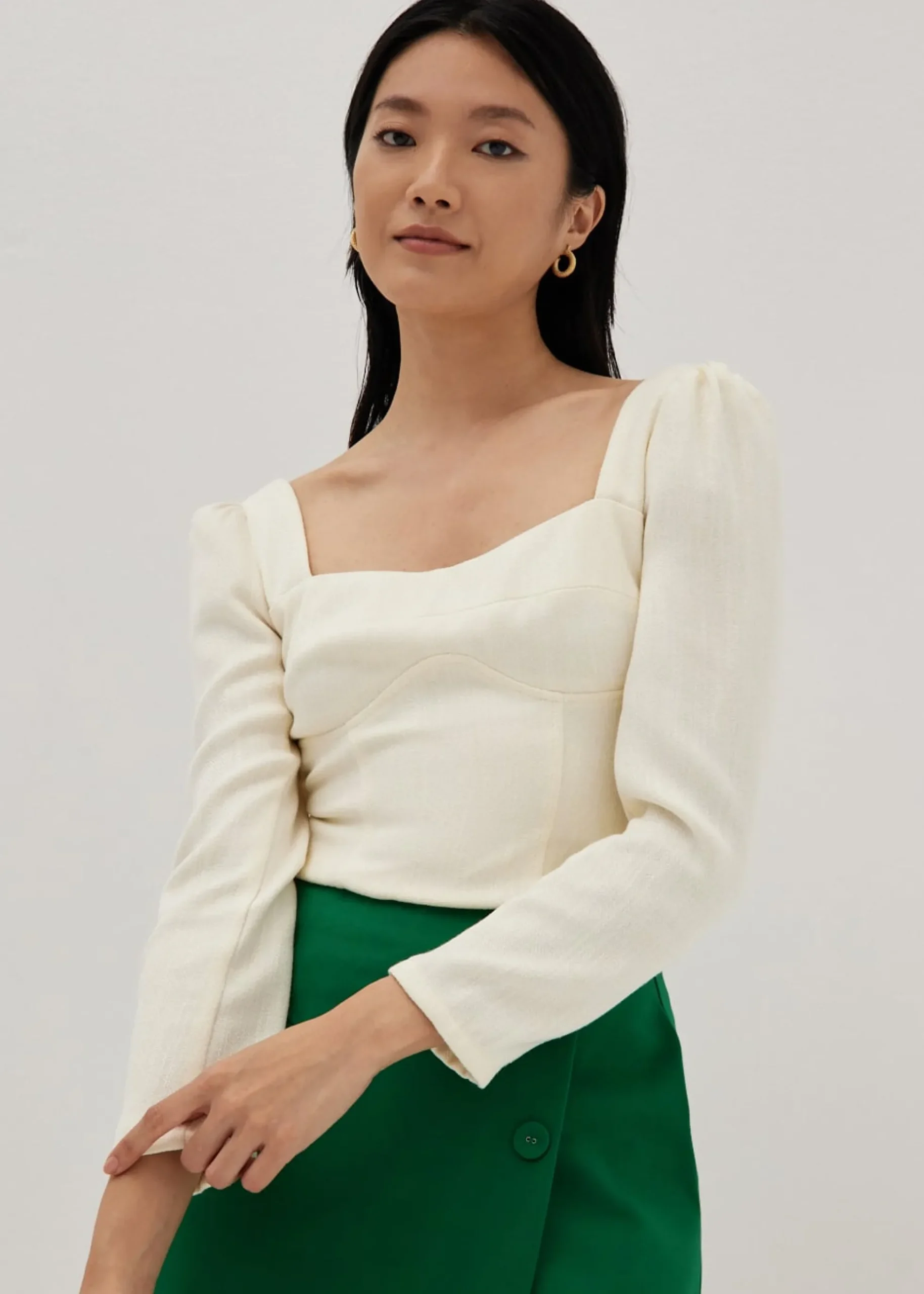 Tweed Bustier Long Sleeve Top