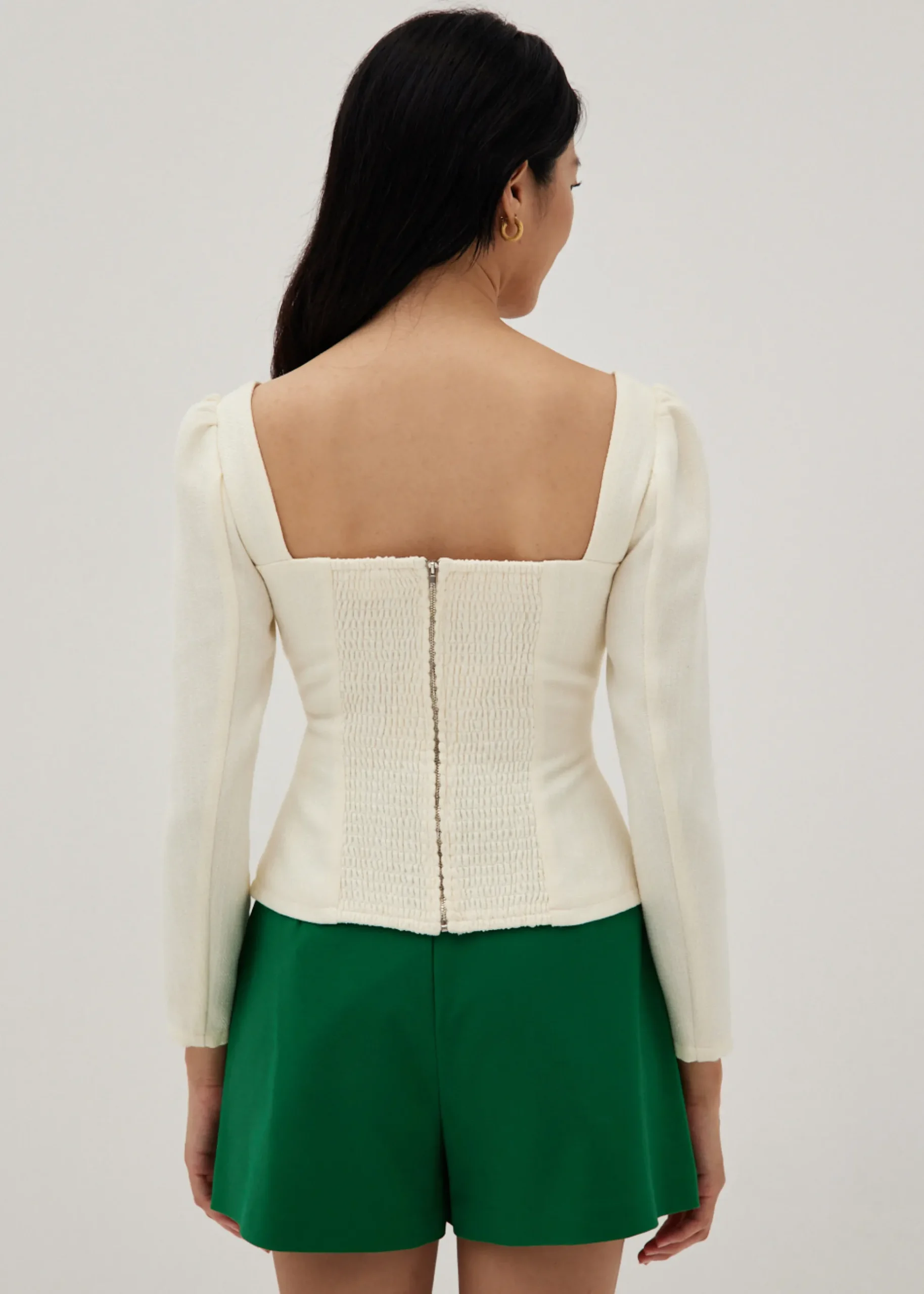 Tweed Bustier Long Sleeve Top