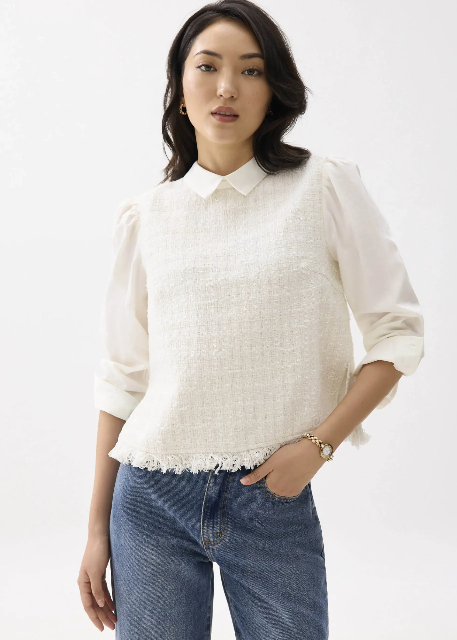 Tweed Cotton Collared Shirt