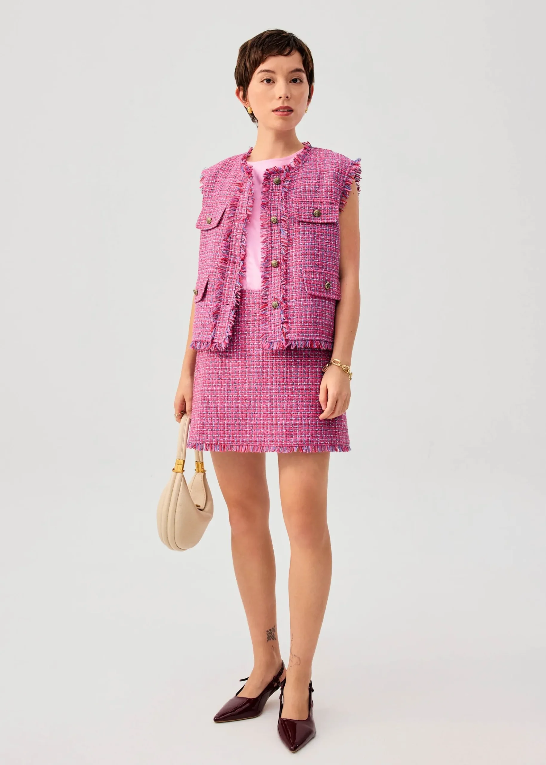 Tweed Frayed Hem A-line Mini Skirt