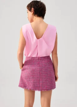 Tweed Frayed Hem A-line Mini Skirt