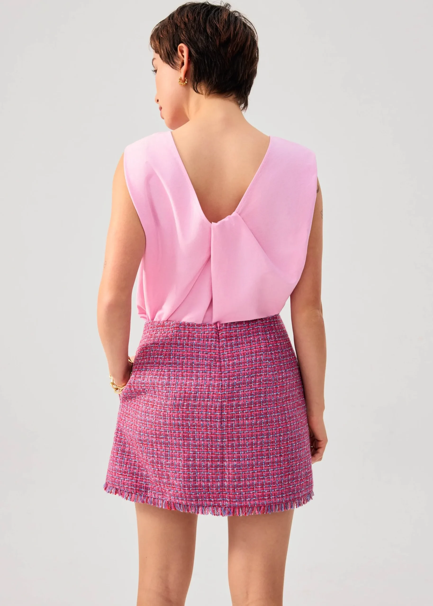 Tweed Frayed Hem A-line Mini Skirt