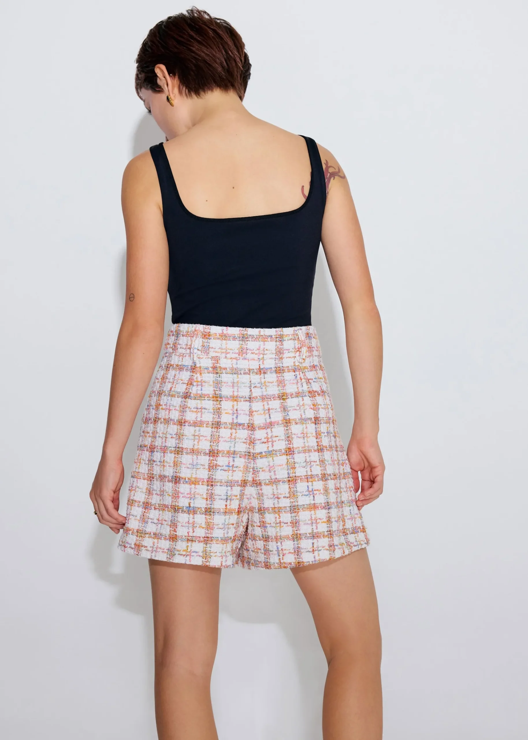 Tweed High Waist A-Line Shorts