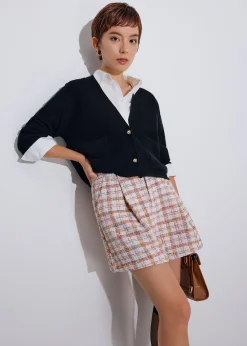 Tweed High Waist A-Line Shorts
