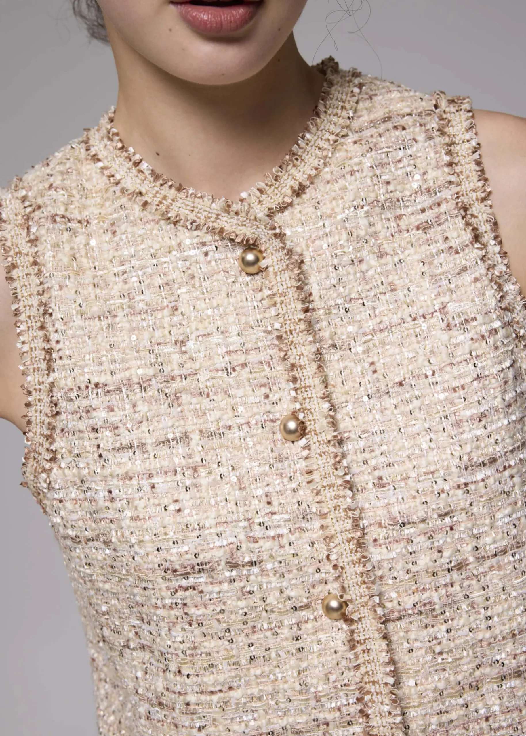 Tweed Round Neck Crop Vest