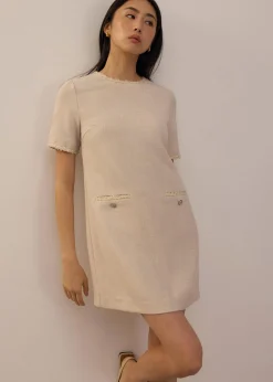 Tweed Round Neck Shift Mini Dress