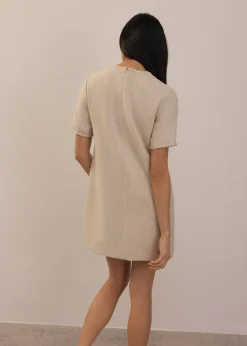 Tweed Round Neck Shift Mini Dress