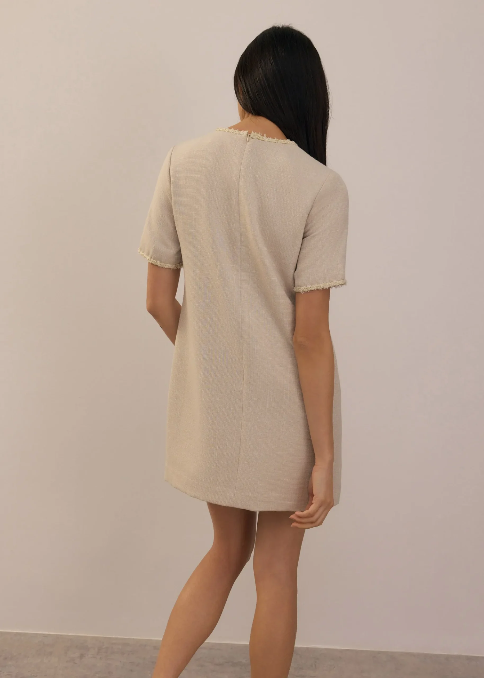 Tweed Round Neck Shift Mini Dress
