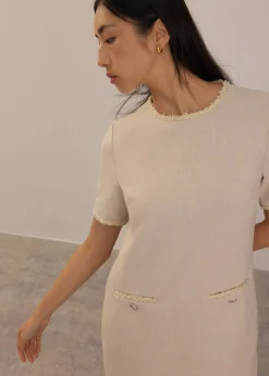 Tweed Round Neck Shift Mini Dress