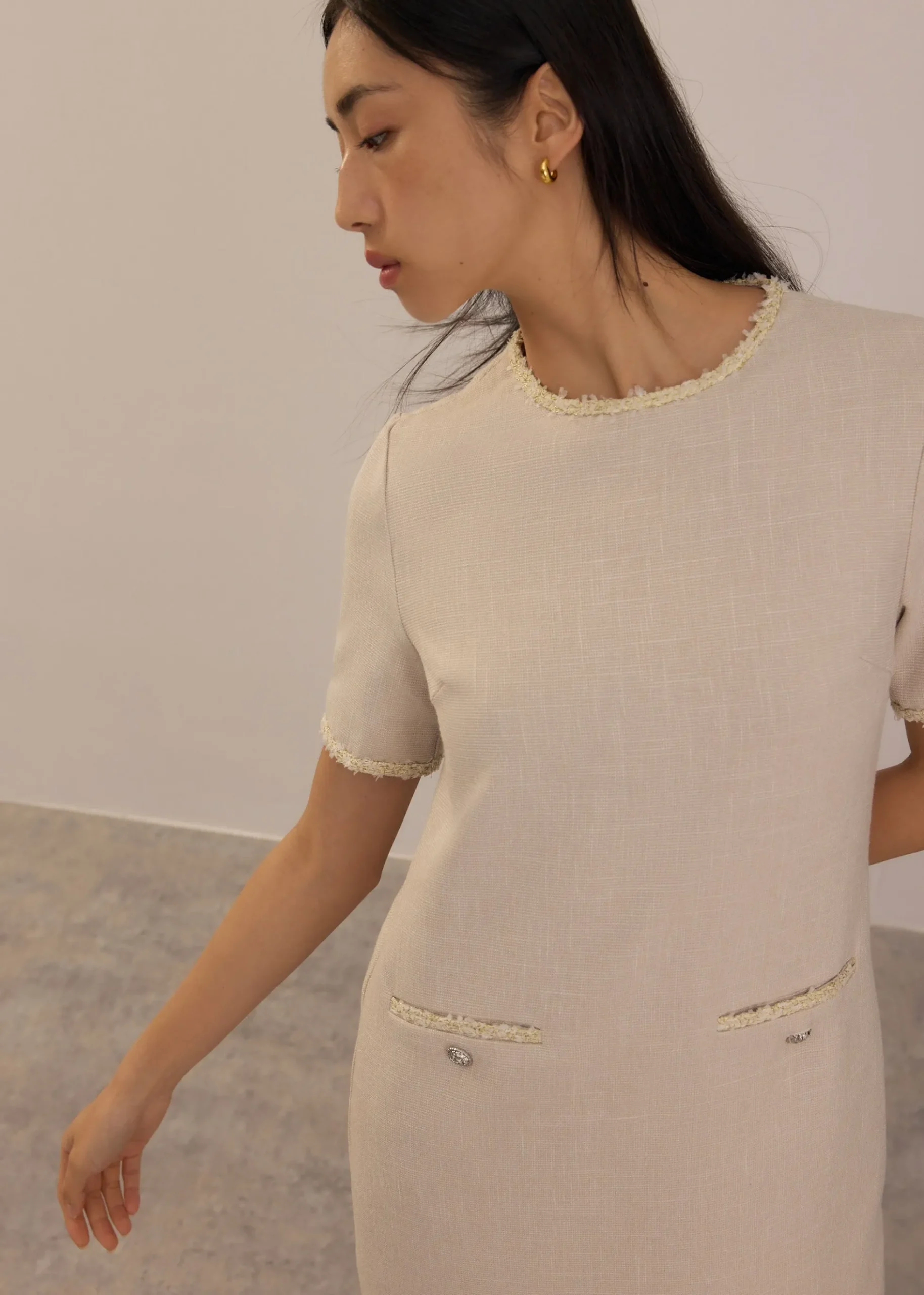Tweed Round Neck Shift Mini Dress