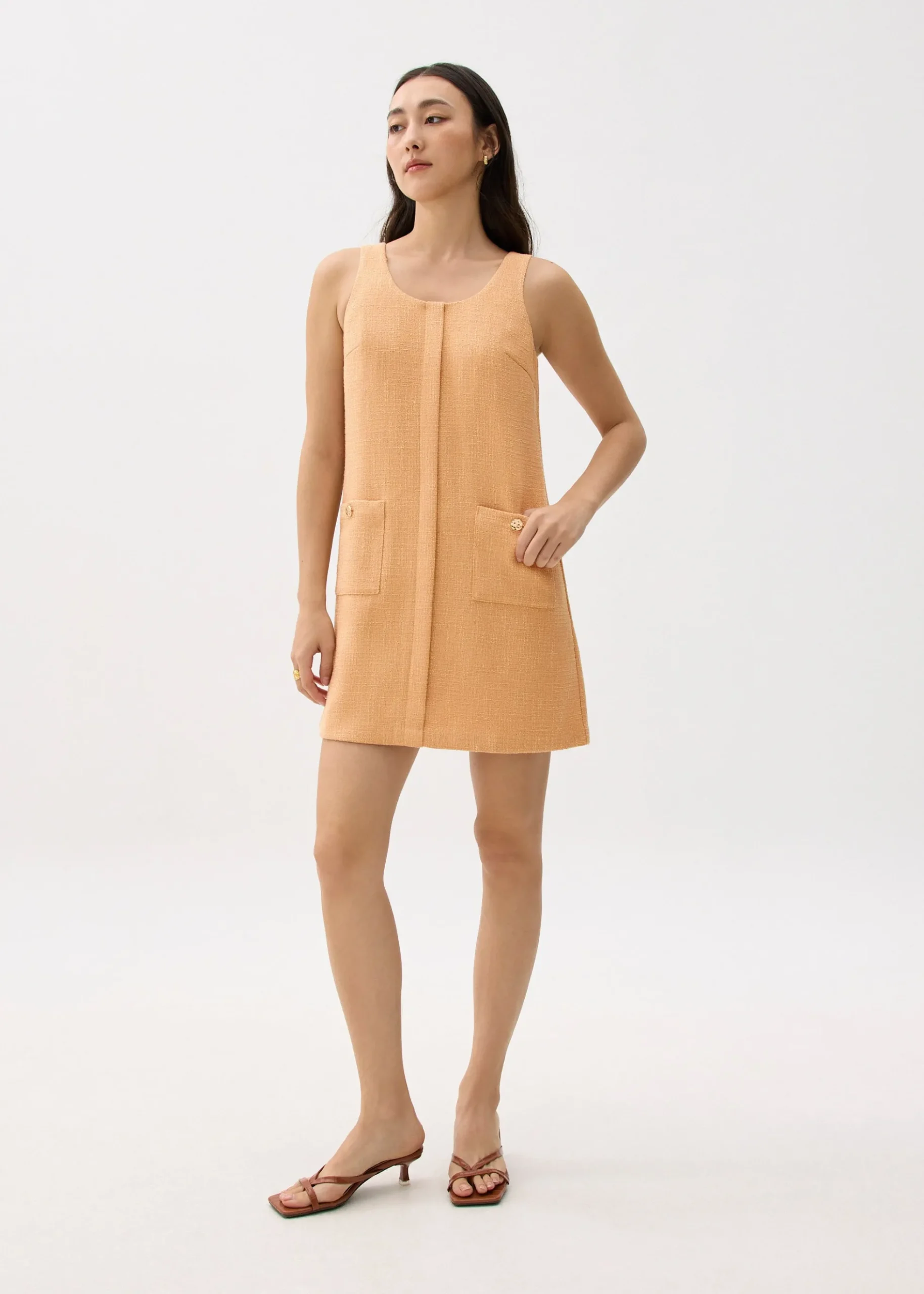 Tweed Scoop Neck Shift Mini Dress
