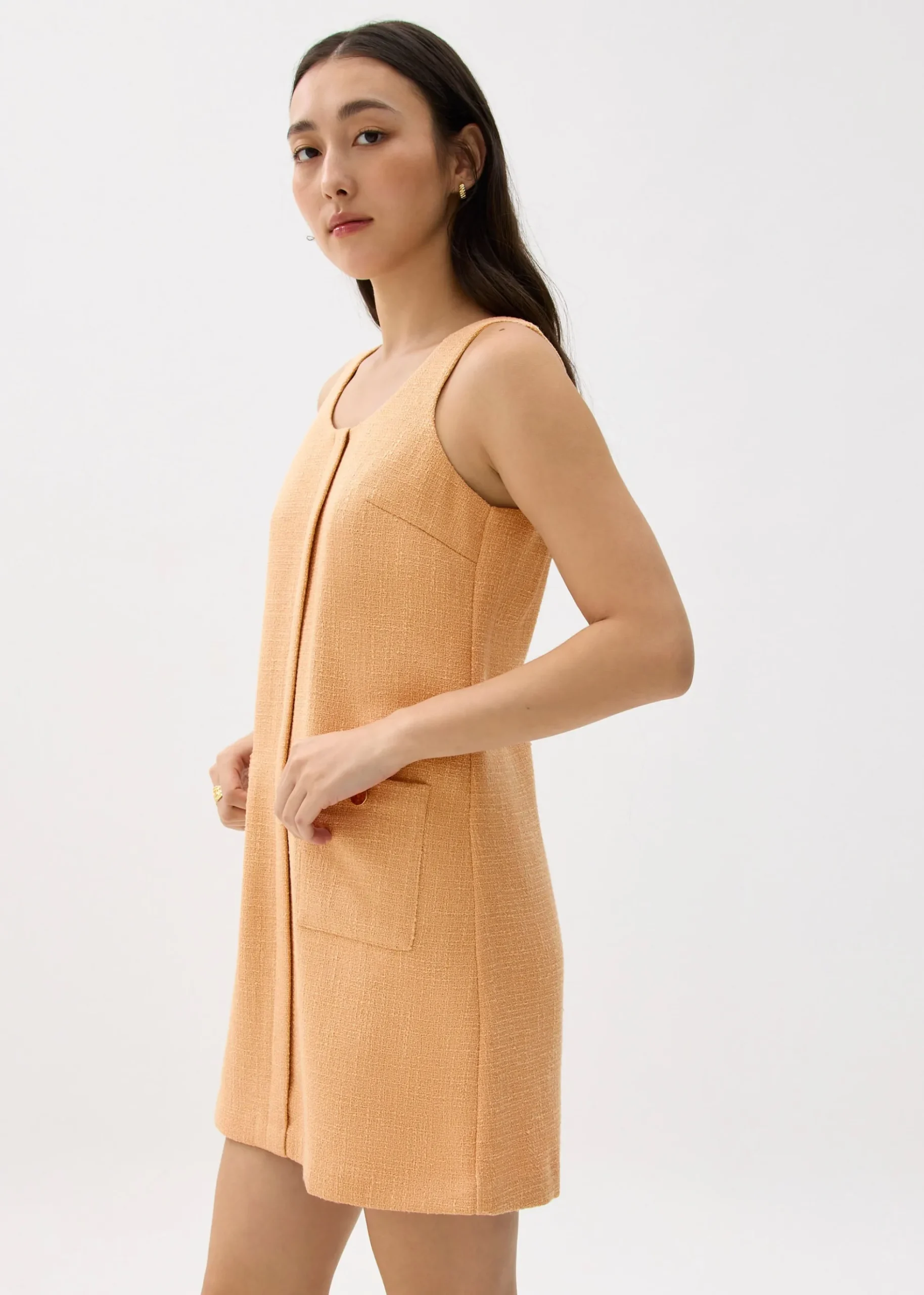 Tweed Scoop Neck Shift Mini Dress