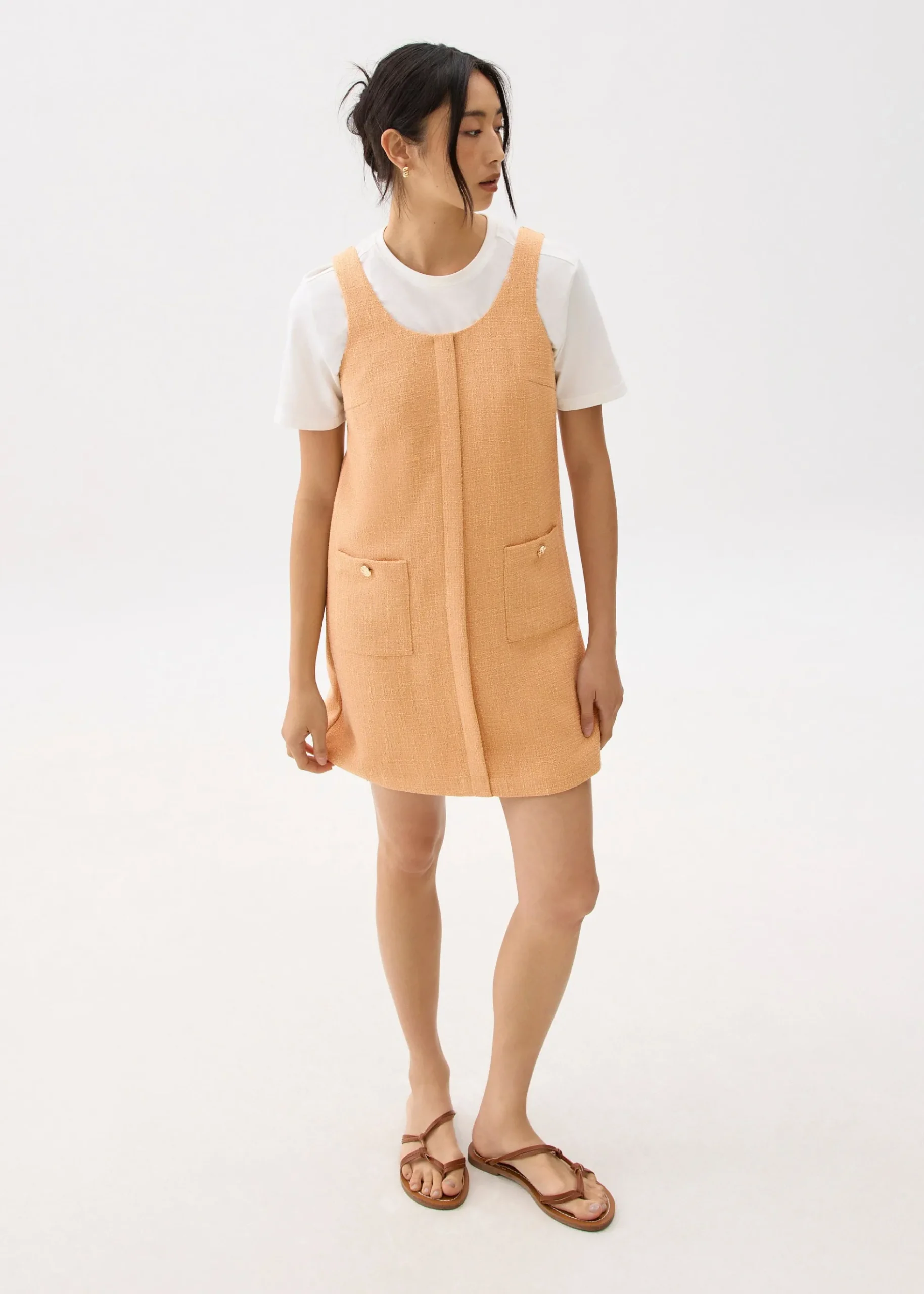 Tweed Scoop Neck Shift Mini Dress