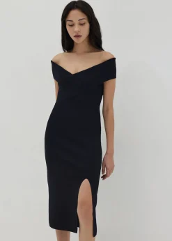 Vanna Off Shoulder Knit Midi Dress