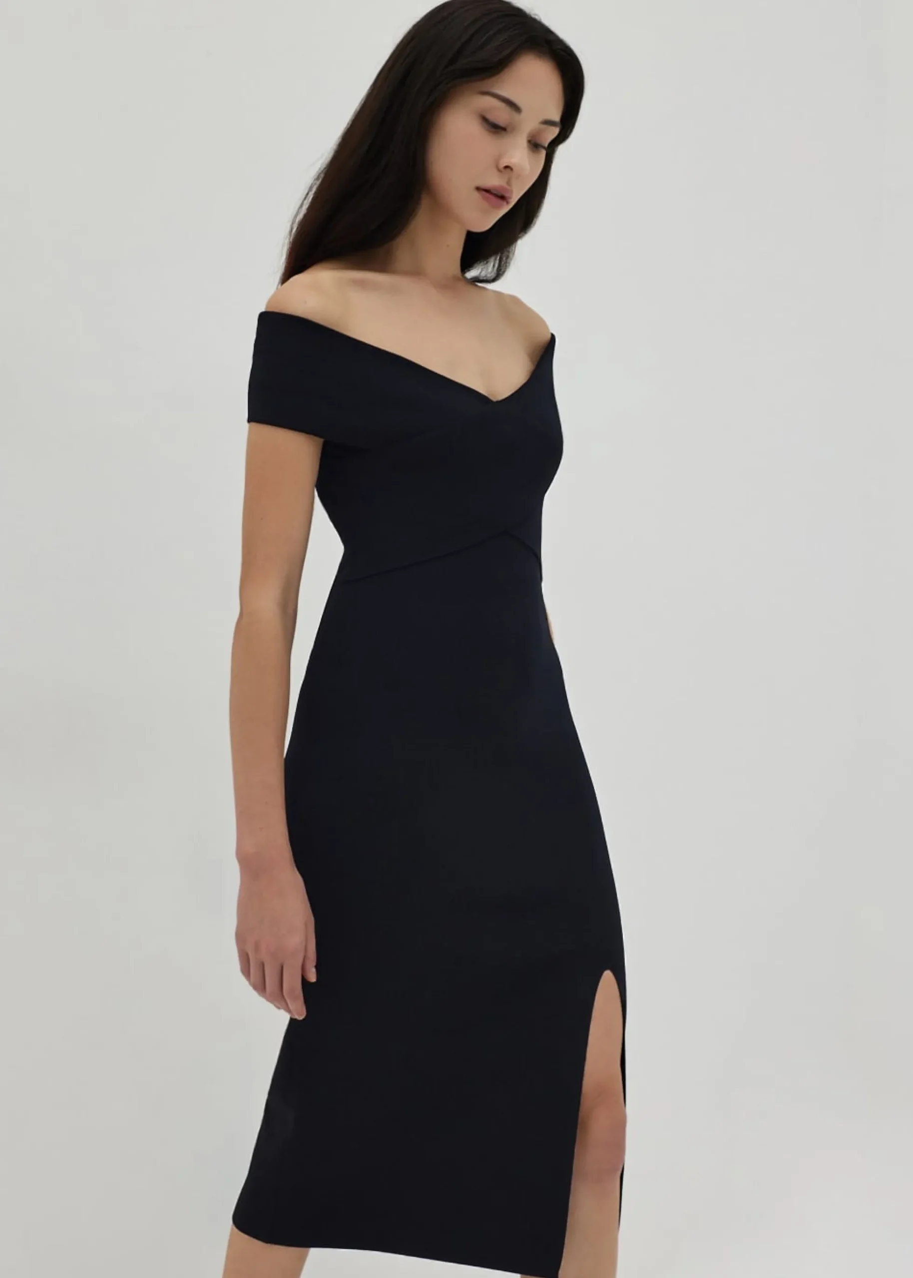 Vanna Off Shoulder Knit Midi Dress