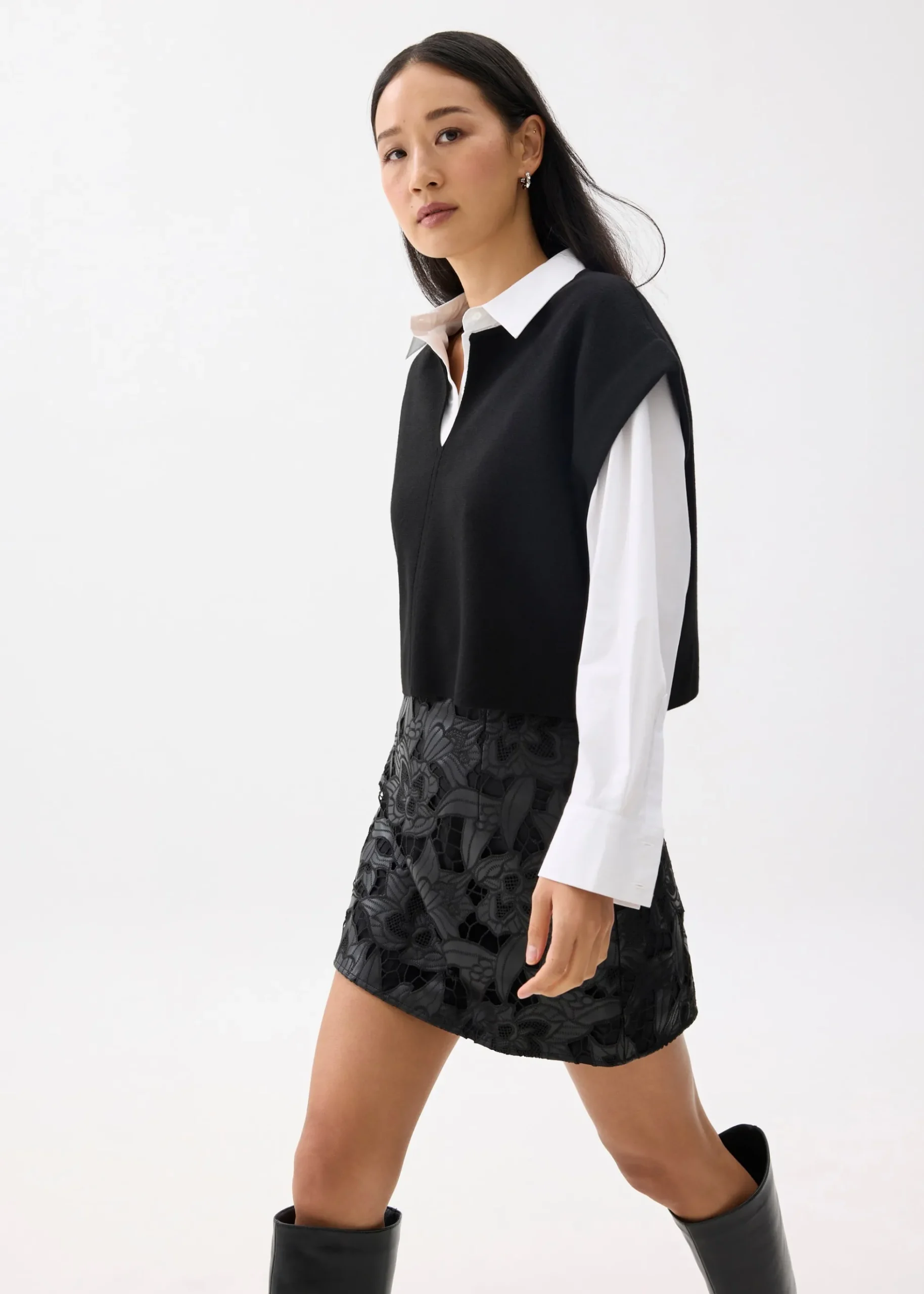Vegan Leather Lace A-line Mini Skirt