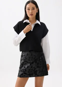 Vegan Leather Lace A-line Mini Skirt