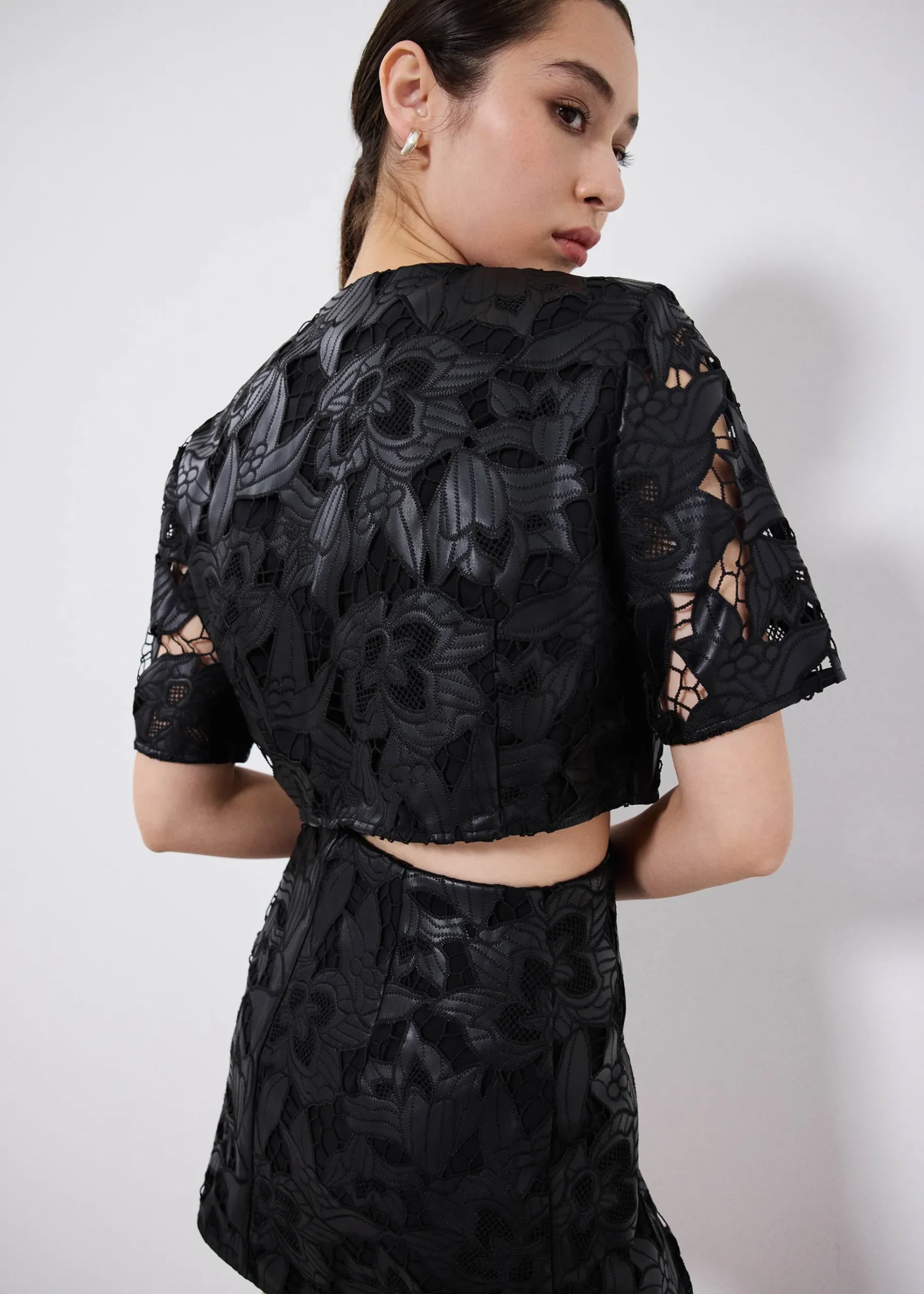 Vegan Leather Lace A-line Mini Skirt