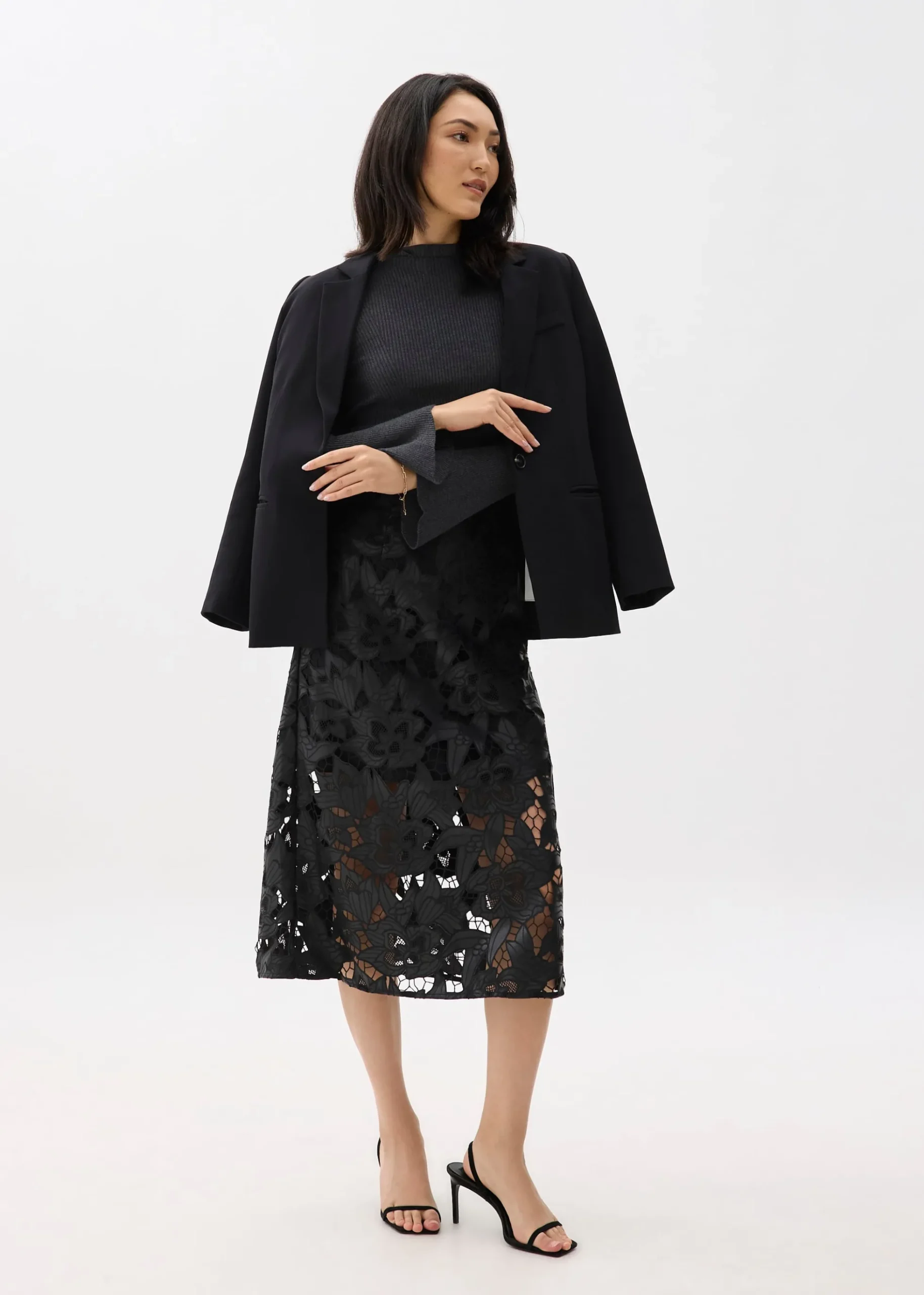 Vegan Leather Lace A-line Midaxi Skirt
